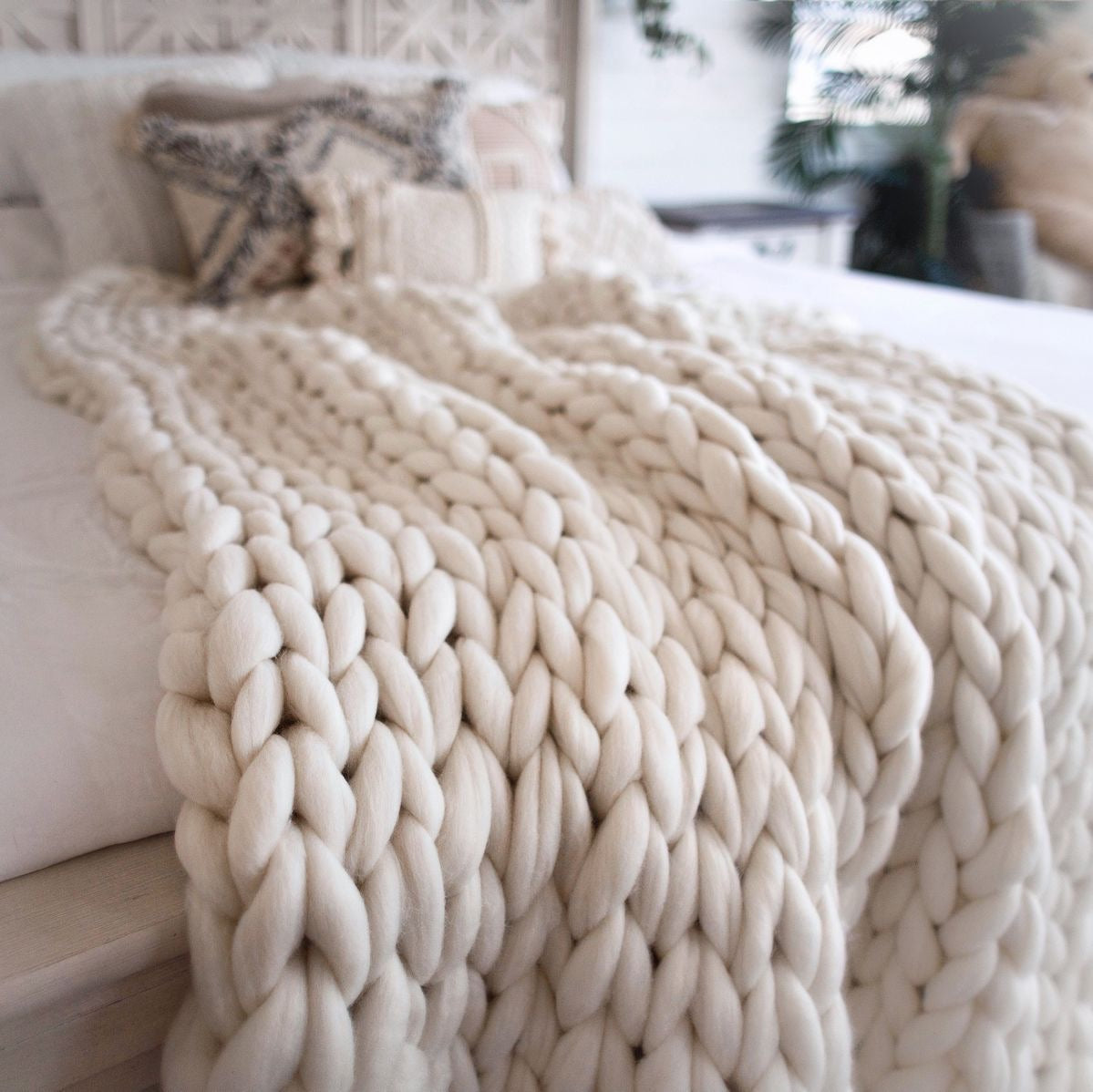 Buy farmhouse furniture The Sandy Haven Handmade Modern Farmhouse Knitted Throw Blanket - Modern Cottage Farmhouse Furniture