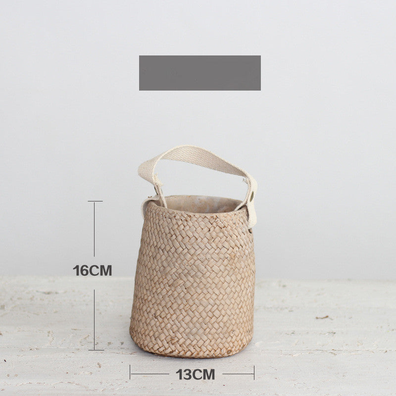 Buy farmhouse furniture Mediterranean Coast Woven Flower Pot Basket - Modern Cottage Farmhouse Furniture