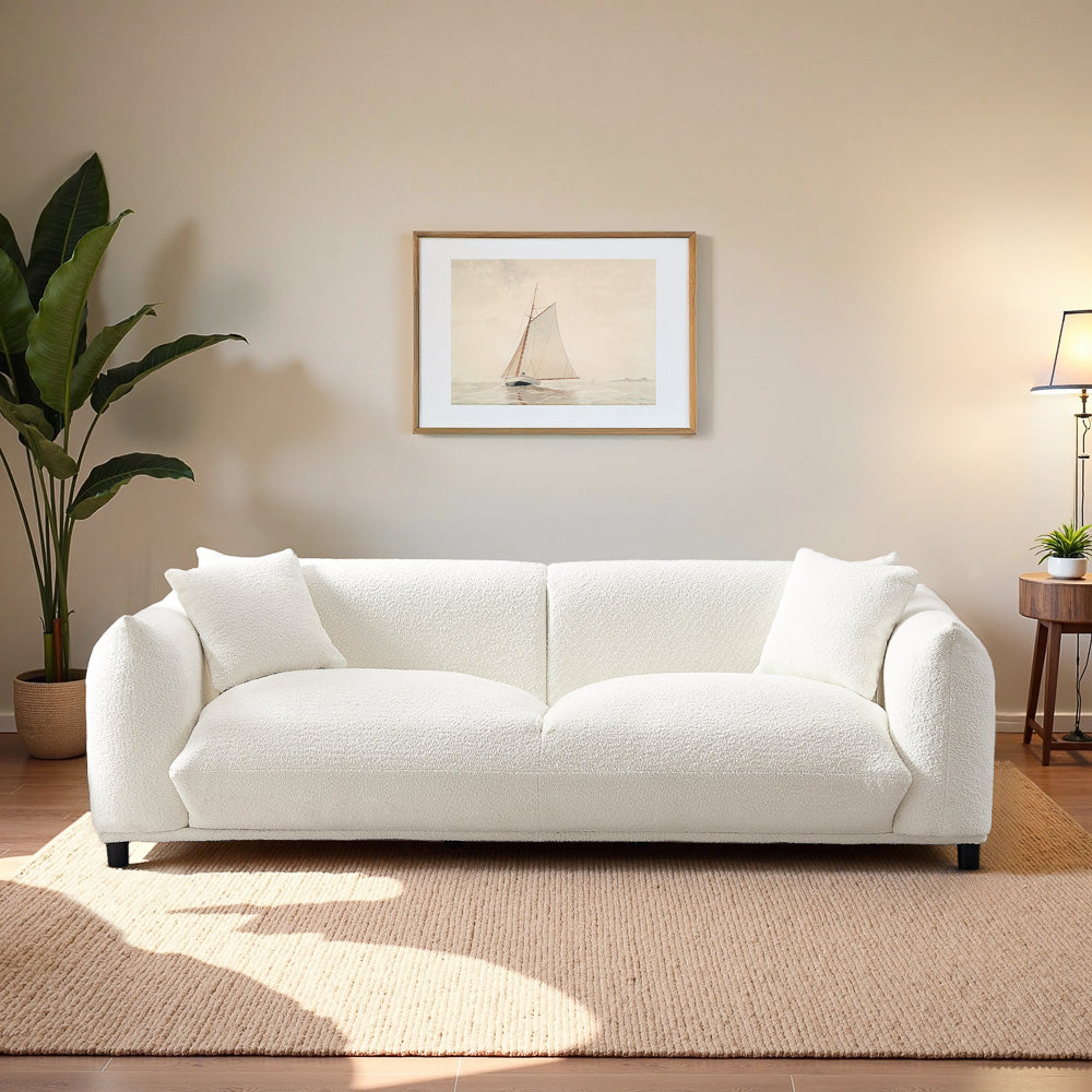 Buy farmhouse furniture Emma Mid Century Modern Luxury Cream Boucle Sofa - Modern Cottage Farmhouse Furniture