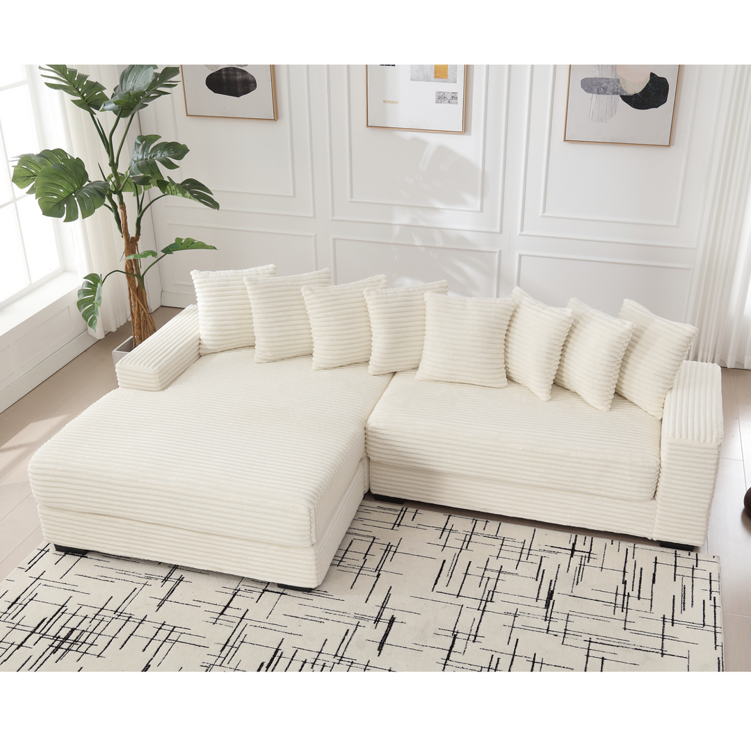 Buy farmhouse furniture Le Eupopia • Oversized Beige European Farmhouse Style Two-Piece L Shaped Sofa Couch - Modern Cottage Farmhouse Furniture