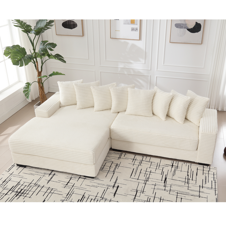 Buy farmhouse furniture Le Eupopia • Oversized Beige European Farmhouse Style Two-Piece L Shaped Sofa Couch - Modern Cottage Farmhouse Furniture