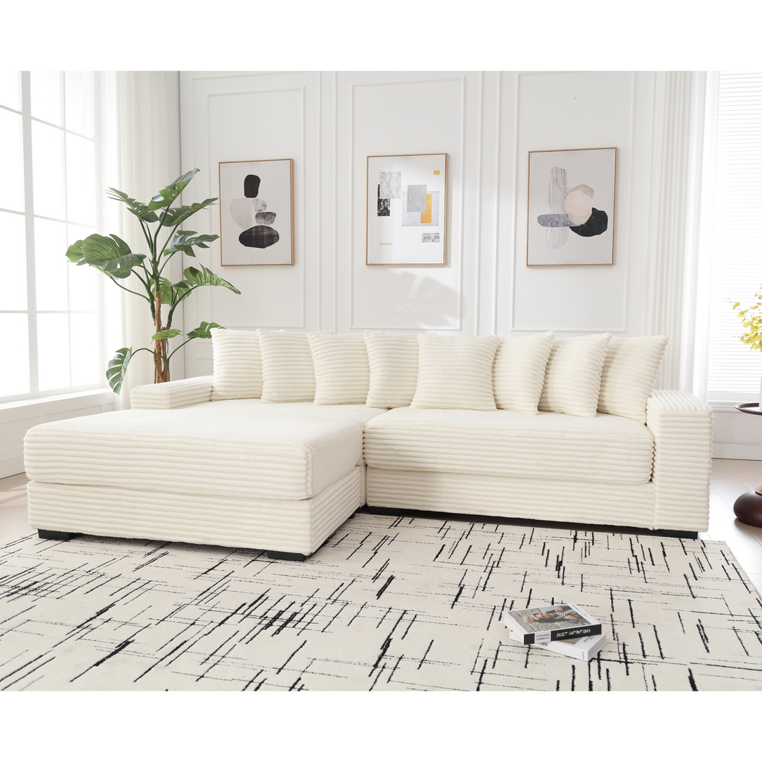 Buy farmhouse furniture Le Eupopia • Oversized Beige European Farmhouse Style Two-Piece L Shaped Sofa Couch - Modern Cottage Farmhouse Furniture