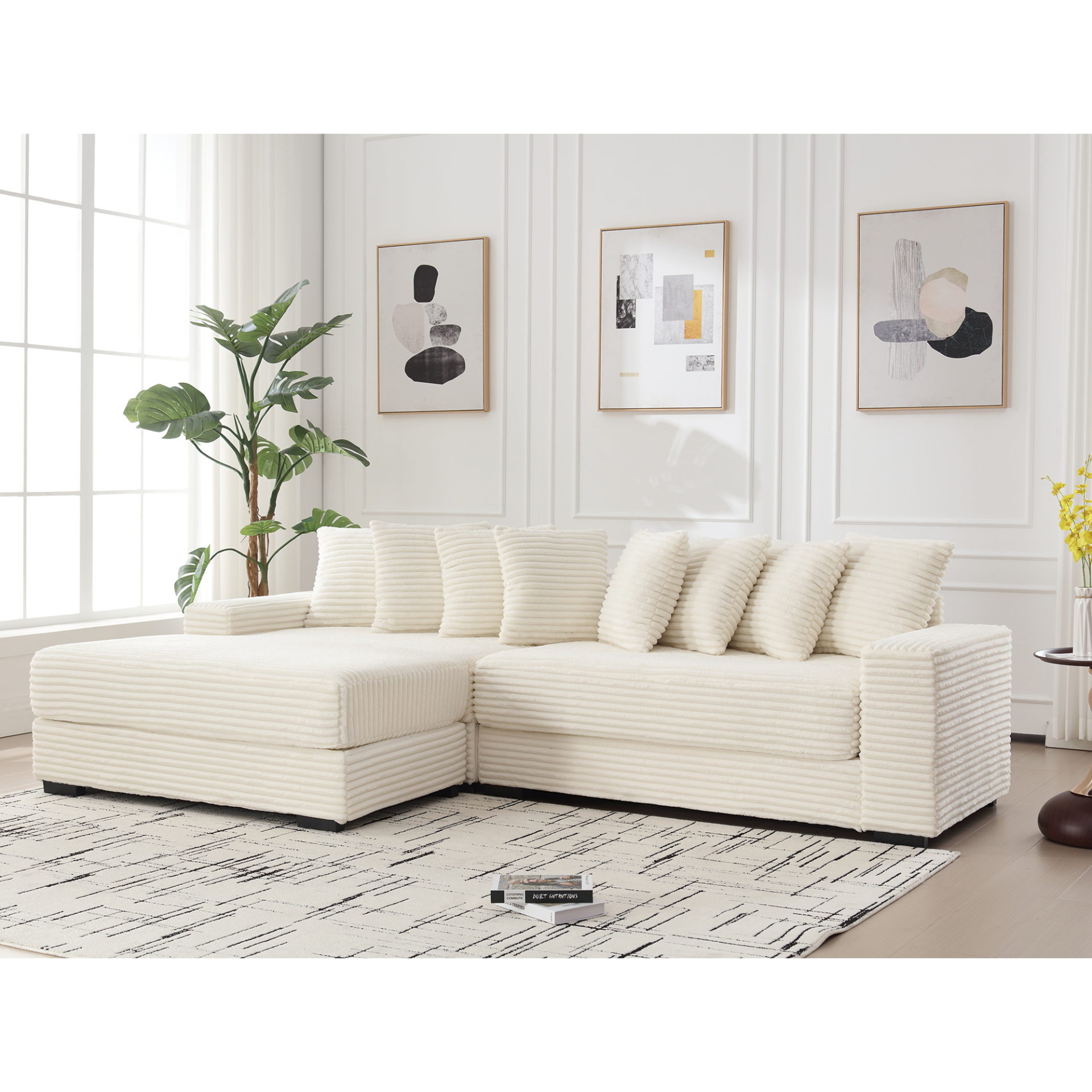 Buy farmhouse furniture Le Eupopia • Oversized Beige European Farmhouse Style Two-Piece L Shaped Sofa Couch - Modern Cottage Farmhouse Furniture