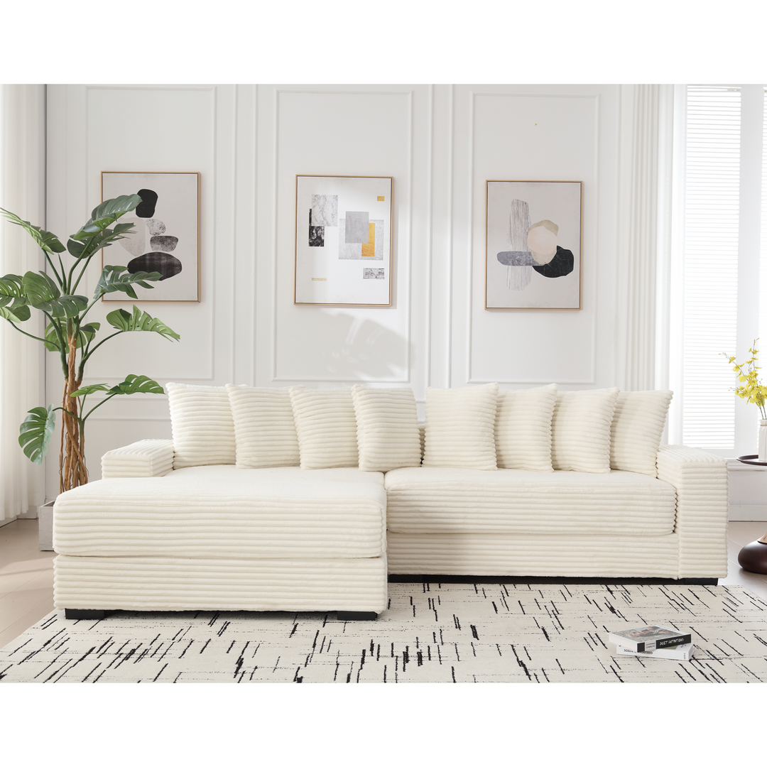 Buy farmhouse furniture Le Eupopia • Oversized Beige European Farmhouse Style Two-Piece L Shaped Sofa Couch - Modern Cottage Farmhouse Furniture