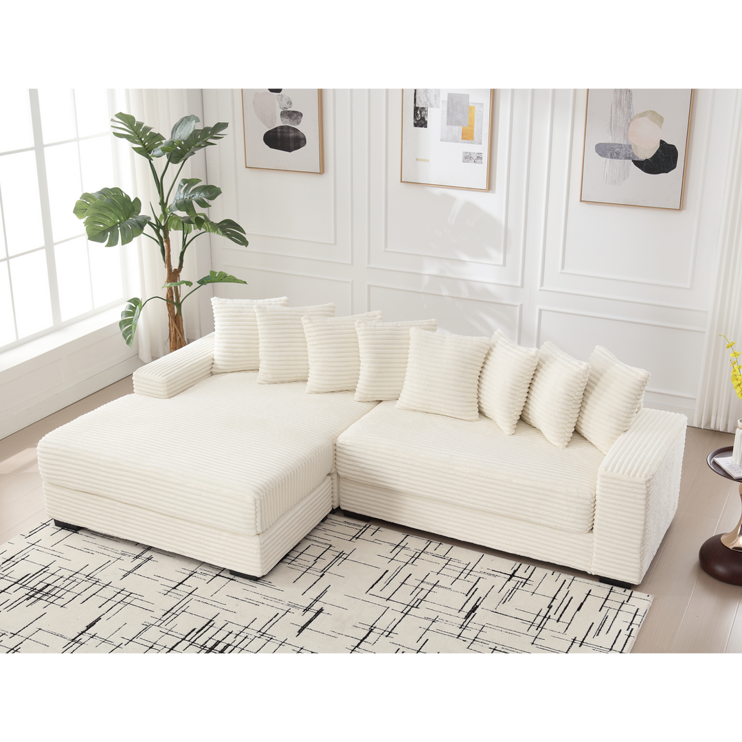 Buy farmhouse furniture Le Eupopia • Oversized Beige European Farmhouse Style Two-Piece L Shaped Sofa Couch - Modern Cottage Farmhouse Furniture