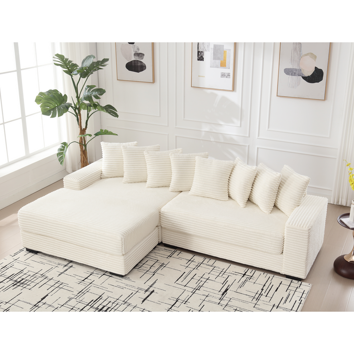 Buy farmhouse furniture Le Eupopia • Oversized Beige European Farmhouse Style Two-Piece L Shaped Sofa Couch - Modern Cottage Farmhouse Furniture