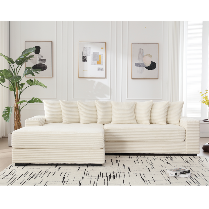 Buy farmhouse furniture Le Eupopia • Oversized Beige European Farmhouse Style Two-Piece L Shaped Sofa Couch - Modern Cottage Farmhouse Furniture
