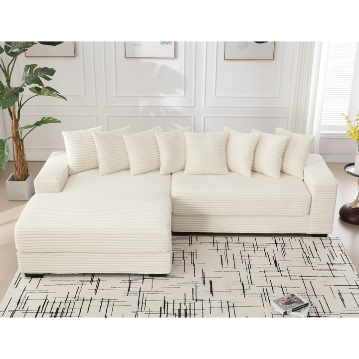 Buy farmhouse furniture Le Eupopia • Oversized Beige European Farmhouse Style Two-Piece L Shaped Sofa Couch - Modern Cottage Farmhouse Furniture