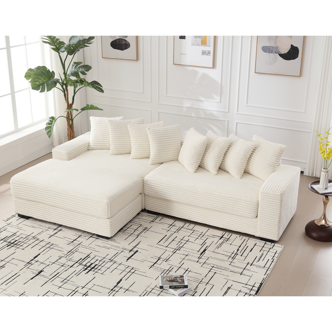 Buy farmhouse furniture Le Eupopia • Oversized Beige European Farmhouse Style Two-Piece L Shaped Sofa Couch - Modern Cottage Farmhouse Furniture