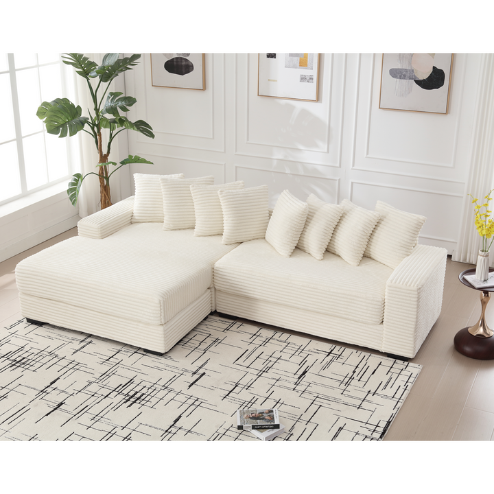 Buy farmhouse furniture Le Eupopia • Oversized Beige European Farmhouse Style Two-Piece L Shaped Sofa Couch - Modern Cottage Farmhouse Furniture