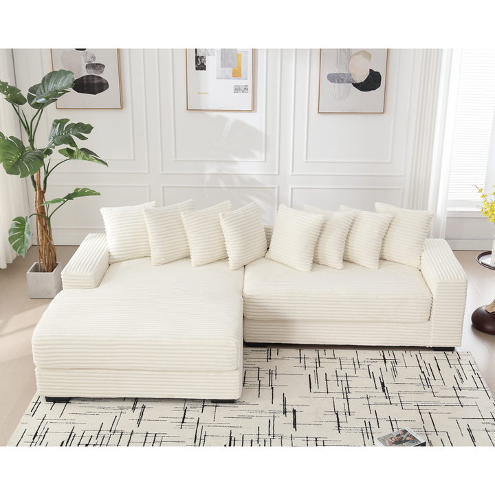 Buy farmhouse furniture Le Eupopia • Oversized Beige European Farmhouse Style Two-Piece L Shaped Sofa Couch - Modern Cottage Farmhouse Furniture