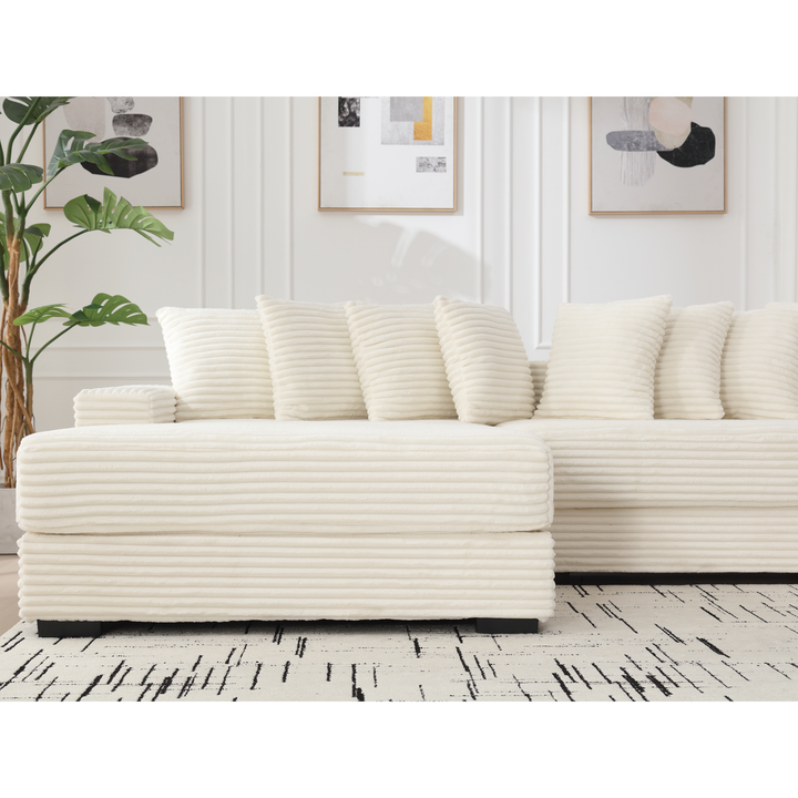 Buy farmhouse furniture Le Eupopia • Oversized Beige European Farmhouse Style Two-Piece L Shaped Sofa Couch - Modern Cottage Farmhouse Furniture