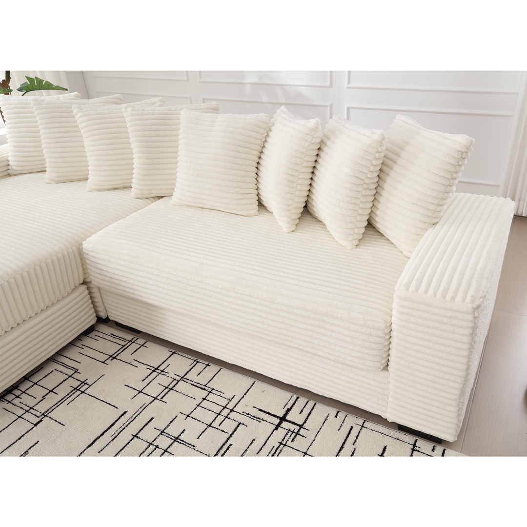 Buy farmhouse furniture Le Eupopia • Oversized Beige European Farmhouse Style Two-Piece L Shaped Sofa Couch - Modern Cottage Farmhouse Furniture
