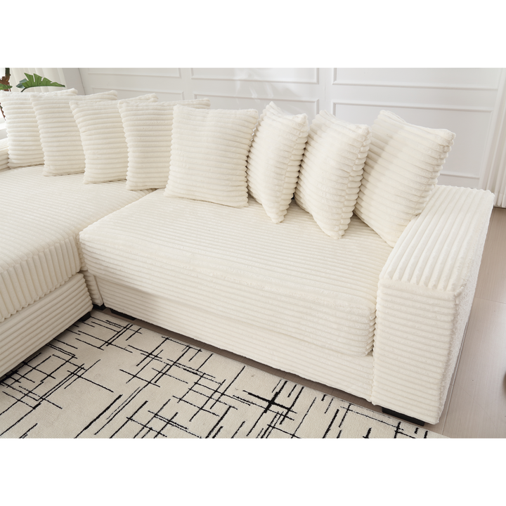 Buy farmhouse furniture Le Eupopia • Oversized Beige European Farmhouse Style Two-Piece L Shaped Sofa Couch - Modern Cottage Farmhouse Furniture