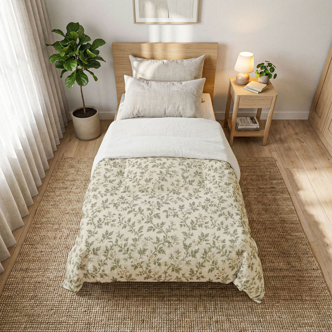 Sage &amp; Cream Cotton Comforter (Non Textured)  – By. Artisan Blooms