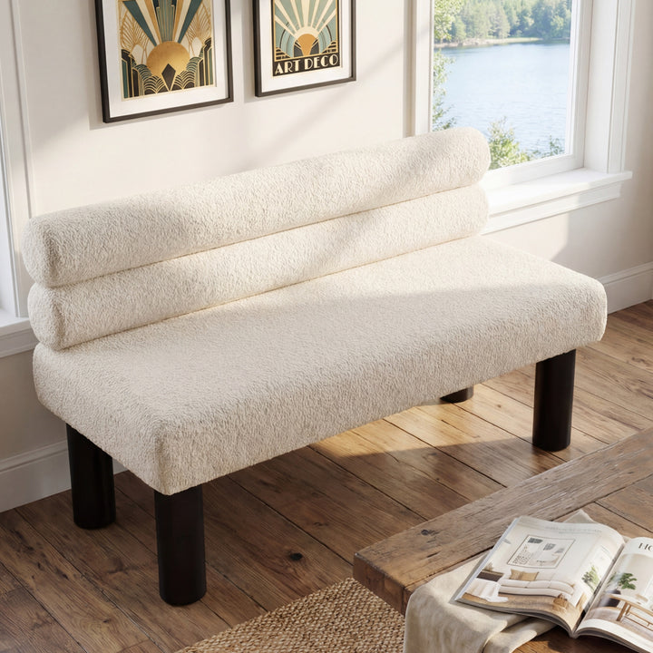 Buy farmhouse furniture Aravella Beige Upholstered Bench | Dining, Entryway &amp; Bedroom Bench | Supports 300 lbs | 51.77" - Modern Cottage Farmhouse Furniture