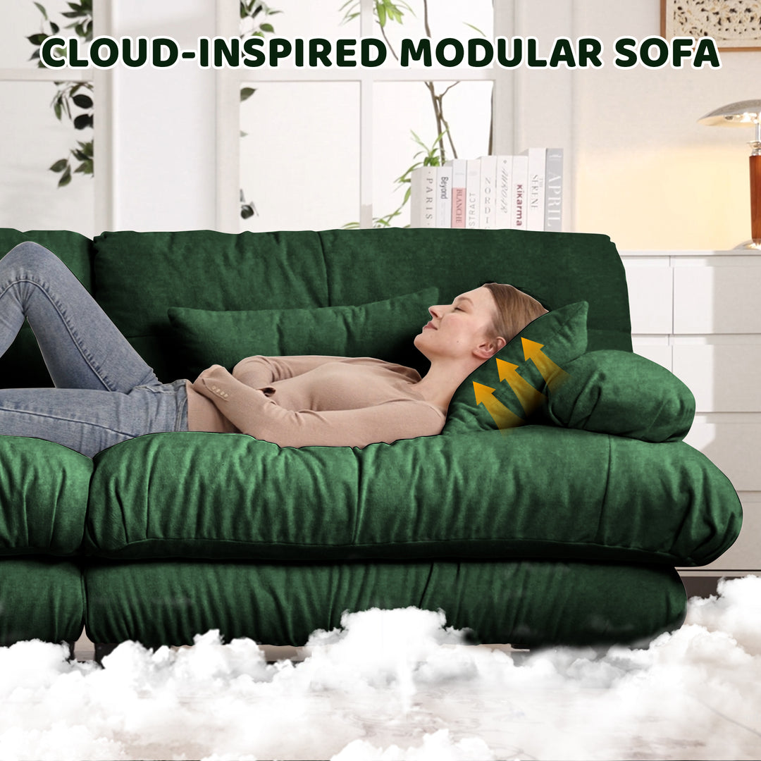 Buy farmhouse furniture Marbella | Upholstered Mediterranean Luxury Cloud Green Wide Arm Sofa 2 Chaises - Modern Cottage Farmhouse Furniture