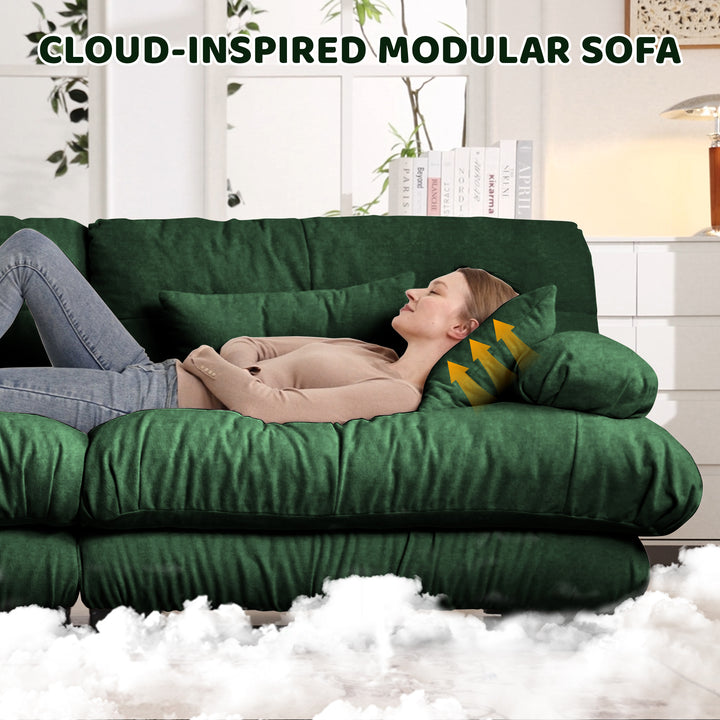 Buy farmhouse furniture Marbella | Upholstered Mediterranean Luxury Cloud Green Wide Arm Sofa 2 Chaises - Modern Cottage Farmhouse Furniture