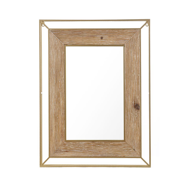Buy farmhouse furniture Gold Metal and Natural Wood Rectangular Frame Accent Wall Mirror - Modern Cottage Farmhouse Furniture