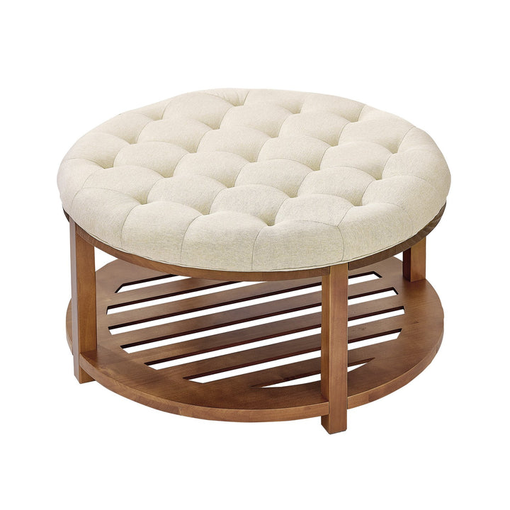 Buy farmhouse furniture Aurelia | Large Round Mediterranean Luxury Pine Wood Coffee Table Ottoman - Modern Cottage Farmhouse Furniture
