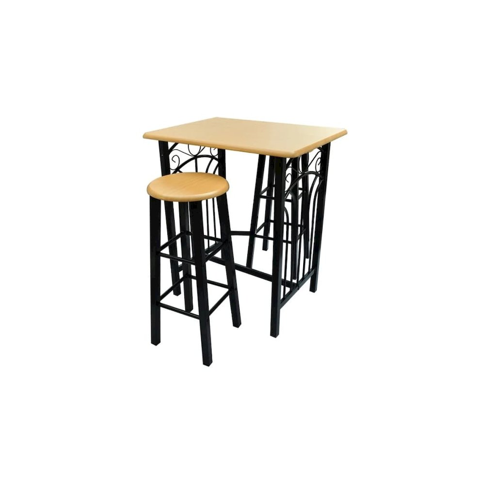 Buy farmhouse furniture Compact Black Dining Set for 2 | Modern Breakfast Table with Rectangular Stools - Modern Cottage Farmhouse Furniture