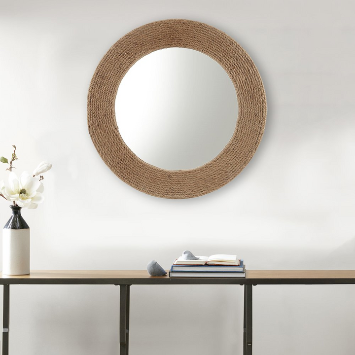 Buy farmhouse furniture Natural Jute Rope Round Wall Mirror 26" - Modern Cottage Farmhouse Furniture