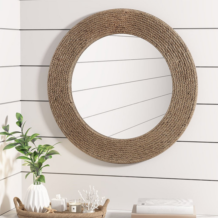 Buy farmhouse furniture Natural Jute Rope Round Wall Mirror 26" - Modern Cottage Farmhouse Furniture