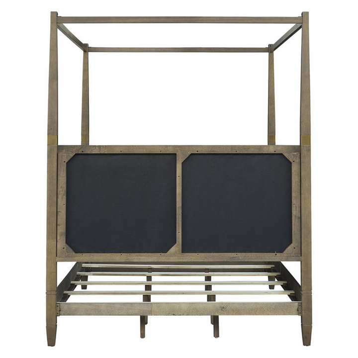 Buy farmhouse furniture Amber Farmhouse Queen Canopy Bed | Solid Wood with Upholstered Headboard &amp; Gold Accents - Modern Cottage Farmhouse Furniture