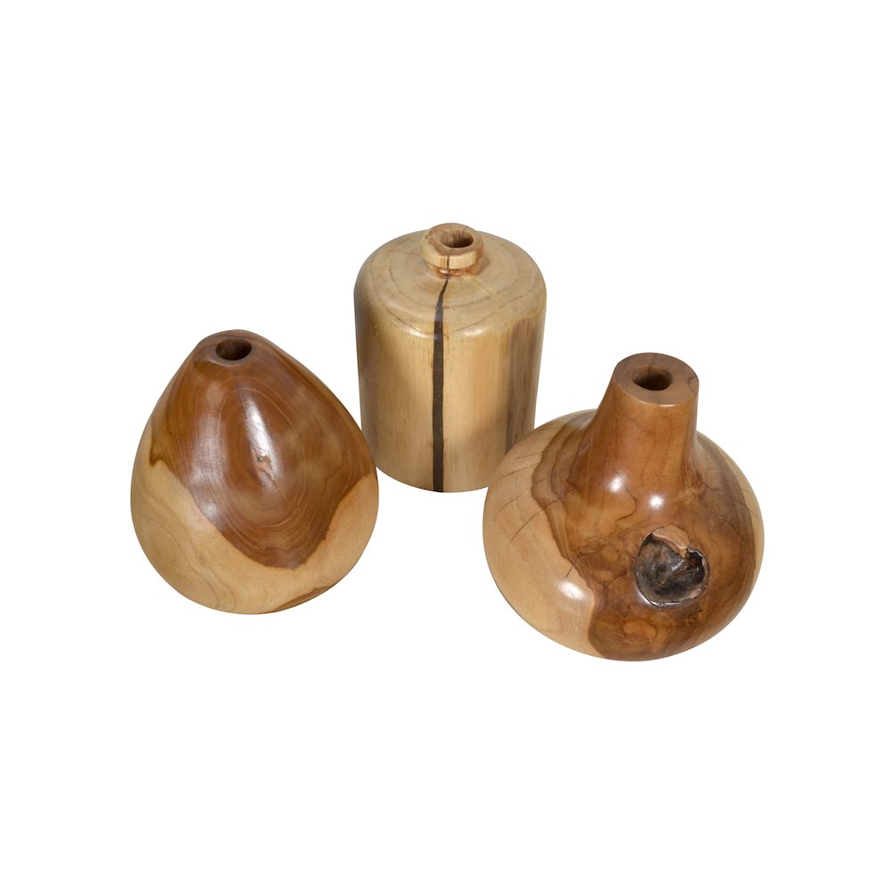 Buy farmhouse furniture Teak Wood Mini Vase Set of 3 | Handcrafted Farmhouse Wooden Vases for Table &amp; Shelf Decor - Modern Cottage Farmhouse Furniture
