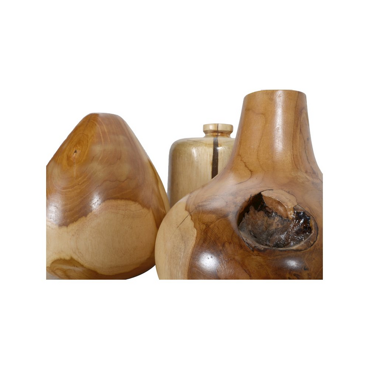 Buy farmhouse furniture Teak Wood Mini Vase Set of 3 | Handcrafted Farmhouse Wooden Vases for Table &amp; Shelf Decor - Modern Cottage Farmhouse Furniture