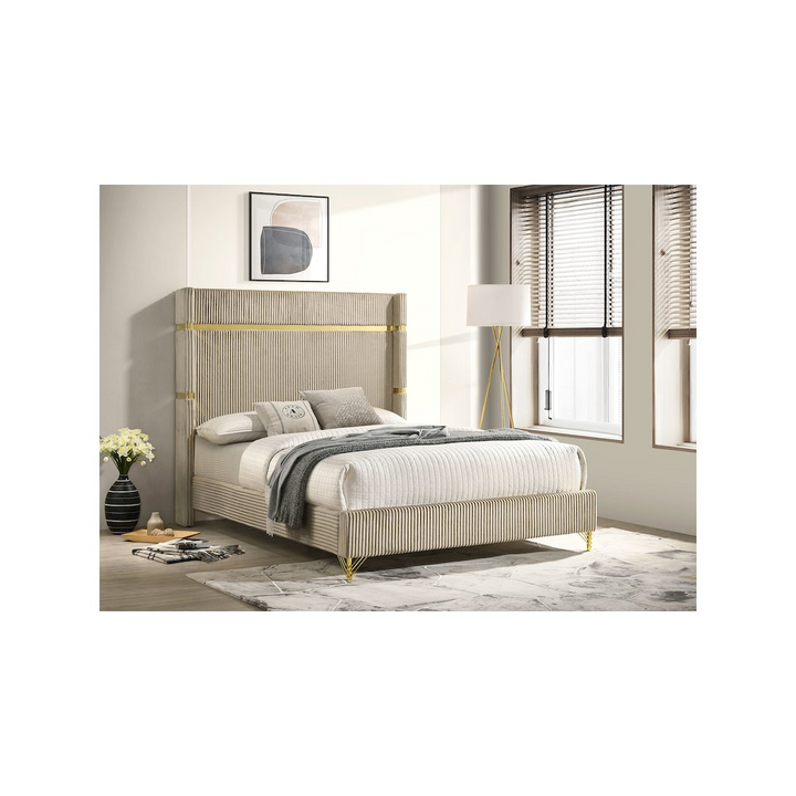 Buy farmhouse furniture Lucia 61-inch Upholstered Eastern King Wingback Bed Beige - Modern Cottage Farmhouse Furniture