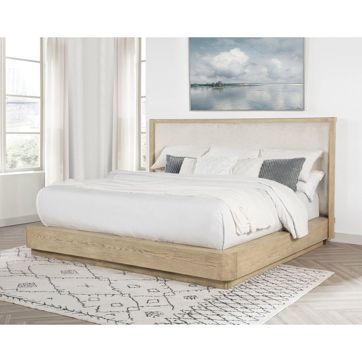 Buy farmhouse furniture Kailani 49-inch Beige Oak Mediterranean Farmhouse King Wingback Bed Frame - Modern Cottage Farmhouse Furniture