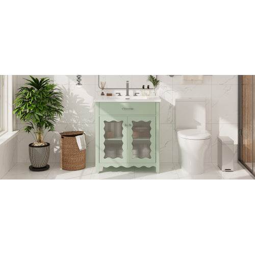 Buy farmhouse furniture Sage Modern Cottage Bathroom Vanity With Tempered Glass - Modern Cottage Farmhouse Furniture