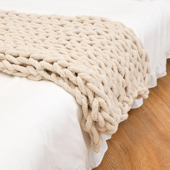 Buy farmhouse furniture Handmade Thick Beige Brown Modern Farmhouse Cottage Throw Blanket - Modern Cottage Farmhouse Furniture