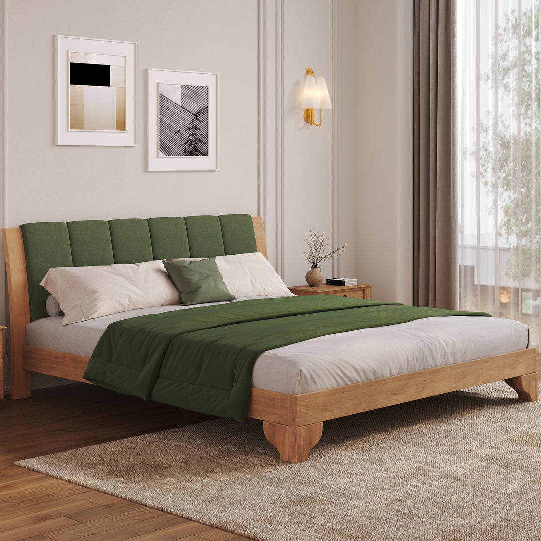 Buy farmhouse furniture Sage & Cream King Premium Pine Wood Farmhouse Queen Bed Frame - Modern Cottage Farmhouse Furniture