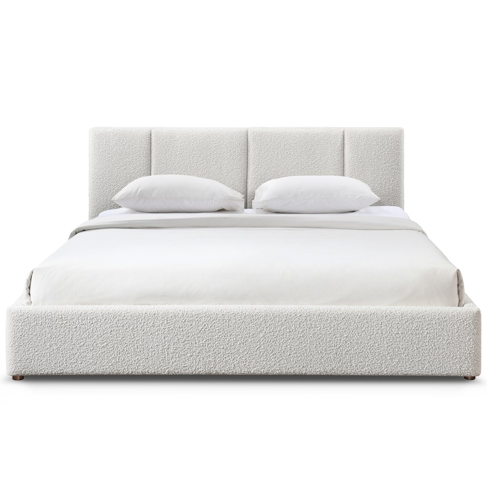 Buy farmhouse furniture Venice Upholstered Platform King Bed in Cream Beige Boucle Fabric - Modern Cottage Farmhouse Furniture