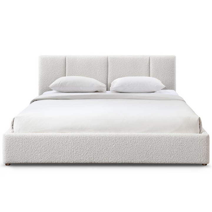 Buy farmhouse furniture Venice Upholstered Platform King Bed in Cream Beige Boucle Fabric - Modern Cottage Farmhouse Furniture