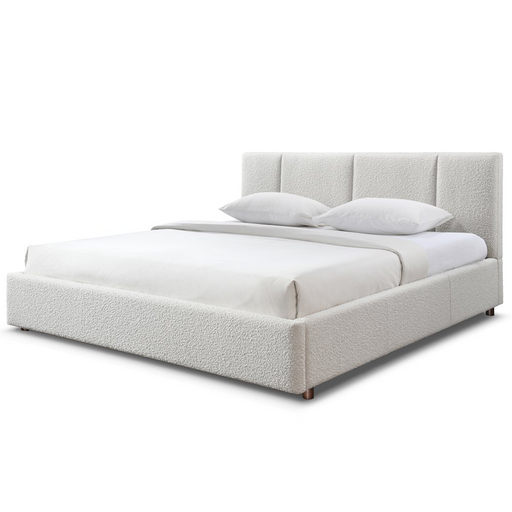 Buy farmhouse furniture Venice Upholstered Platform King Bed in Cream Beige Boucle Fabric - Modern Cottage Farmhouse Furniture