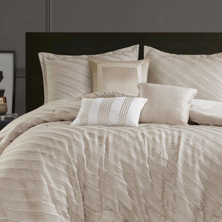Buy farmhouse furniture Riva 7 Piece Comforter Set, Beige color - Modern Cottage Farmhouse Furniture