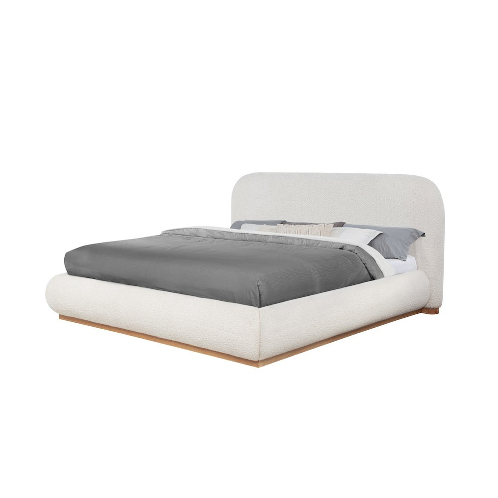 Buy farmhouse furniture Cream Boucle Queen Platform Bed With Wood Base - Modern Cottage Farmhouse Furniture