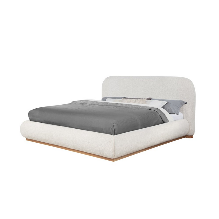Buy farmhouse furniture Cream Boucle Queen Platform Bed With Wood Base - Modern Cottage Farmhouse Furniture