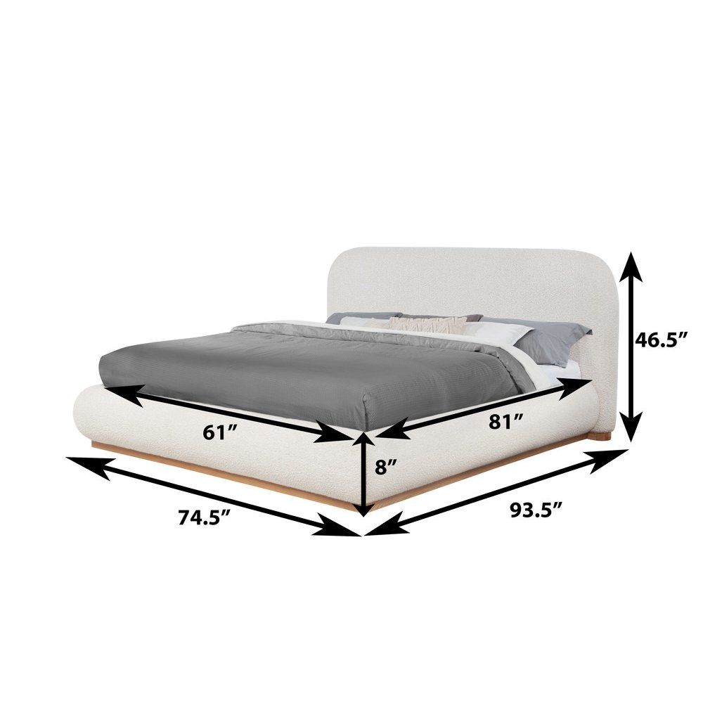 Buy farmhouse furniture Cream Boucle Queen Platform Bed With Wood Base - Modern Cottage Farmhouse Furniture