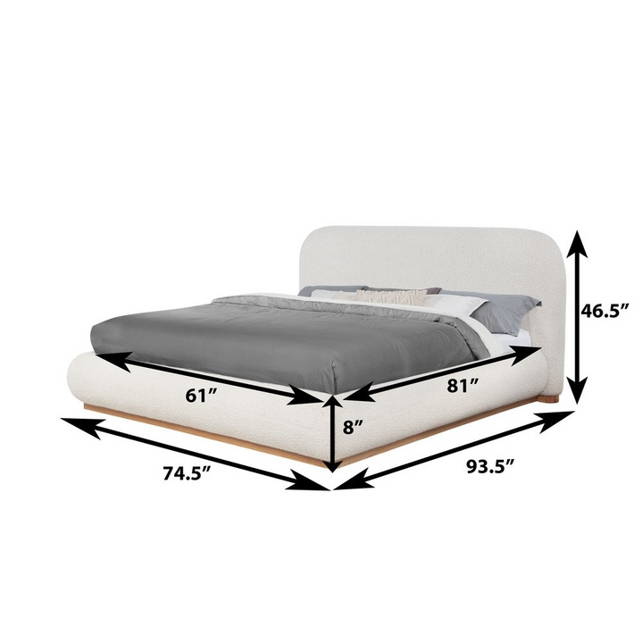 Buy farmhouse furniture Cream Boucle Queen Platform Bed With Wood Base - Modern Cottage Farmhouse Furniture