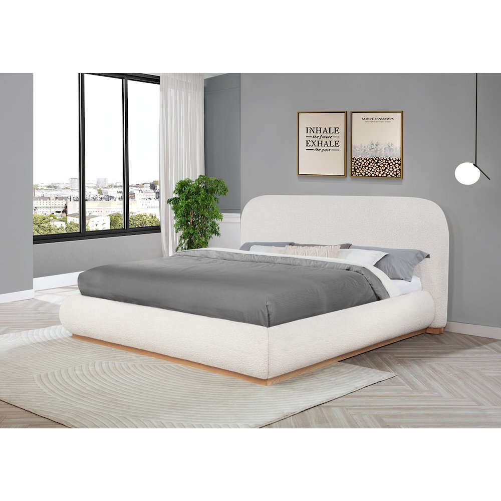 Buy farmhouse furniture Cream Boucle Queen Platform Bed With Wood Base - Modern Cottage Farmhouse Furniture