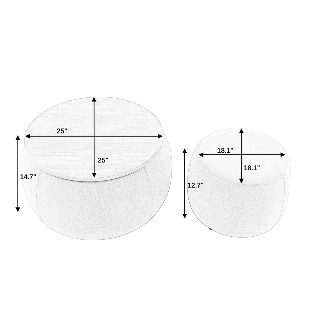 Buy farmhouse furniture Round Storage Ottoman, Woven rattan fabric Ottoman, 2 in 1 Function, Work as End table and Ottoman,with small seat-nature(25&