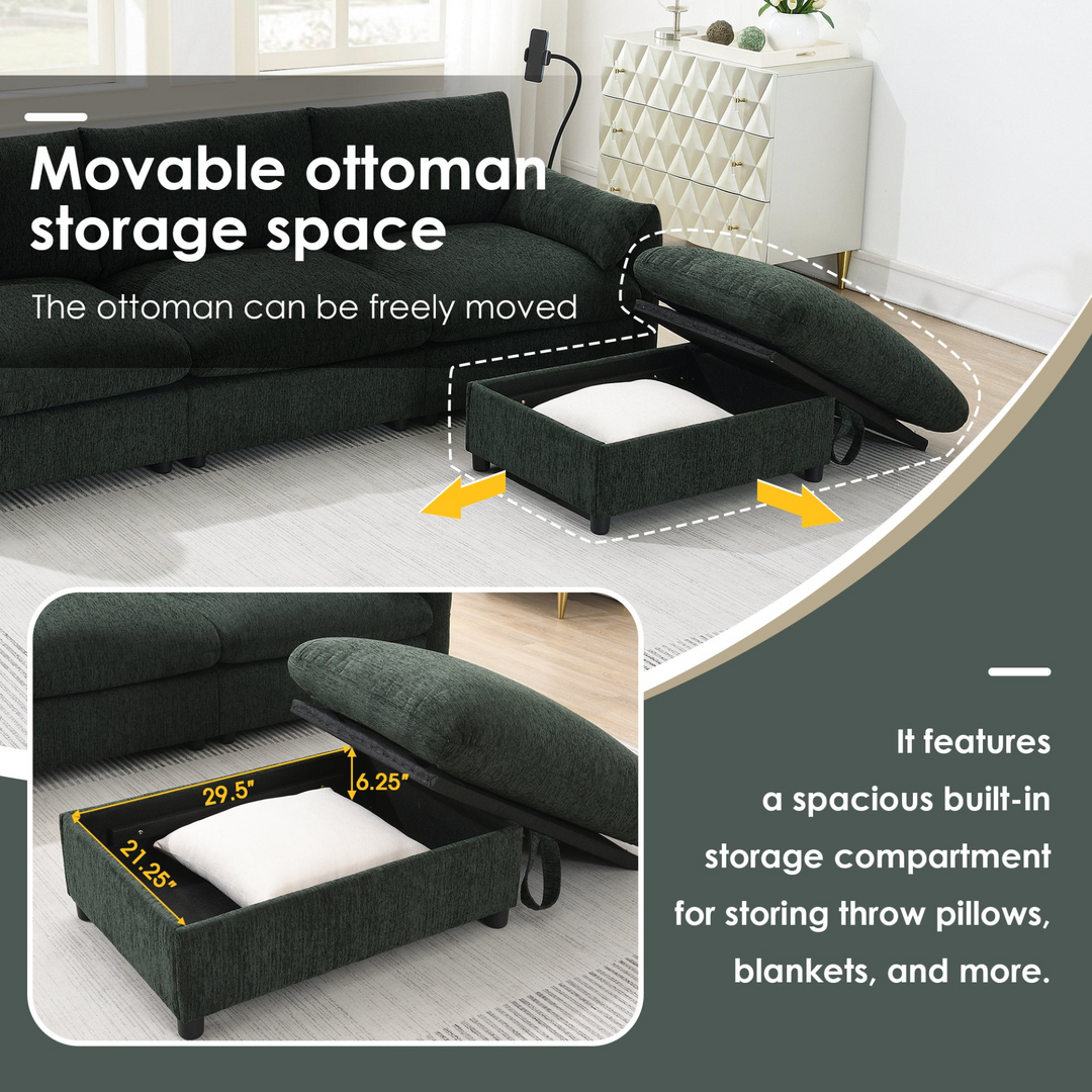 Buy farmhouse furniture Elia 4 Seat L Shaped Sectional Sofa with Storage Ottoman - Modern Cottage Farmhouse Furniture