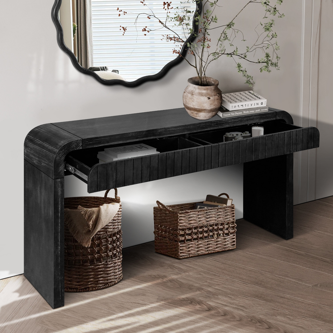 Buy farmhouse furniture Granada 59" Spanish Mediterranean Tuscan Farmhouse Foyer Console Table – Antique Black - Modern Cottage Farmhouse Furniture