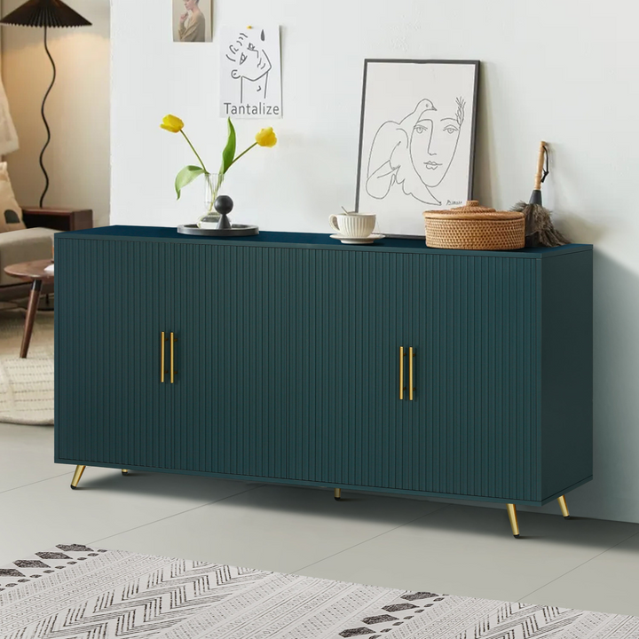 Buy farmhouse furniture The Amalfi | Mediterranean Farmhouse Teal Wood Media Console with Storage &amp; Adjustable Shelves - Modern Cottage Farmhouse Furniture
