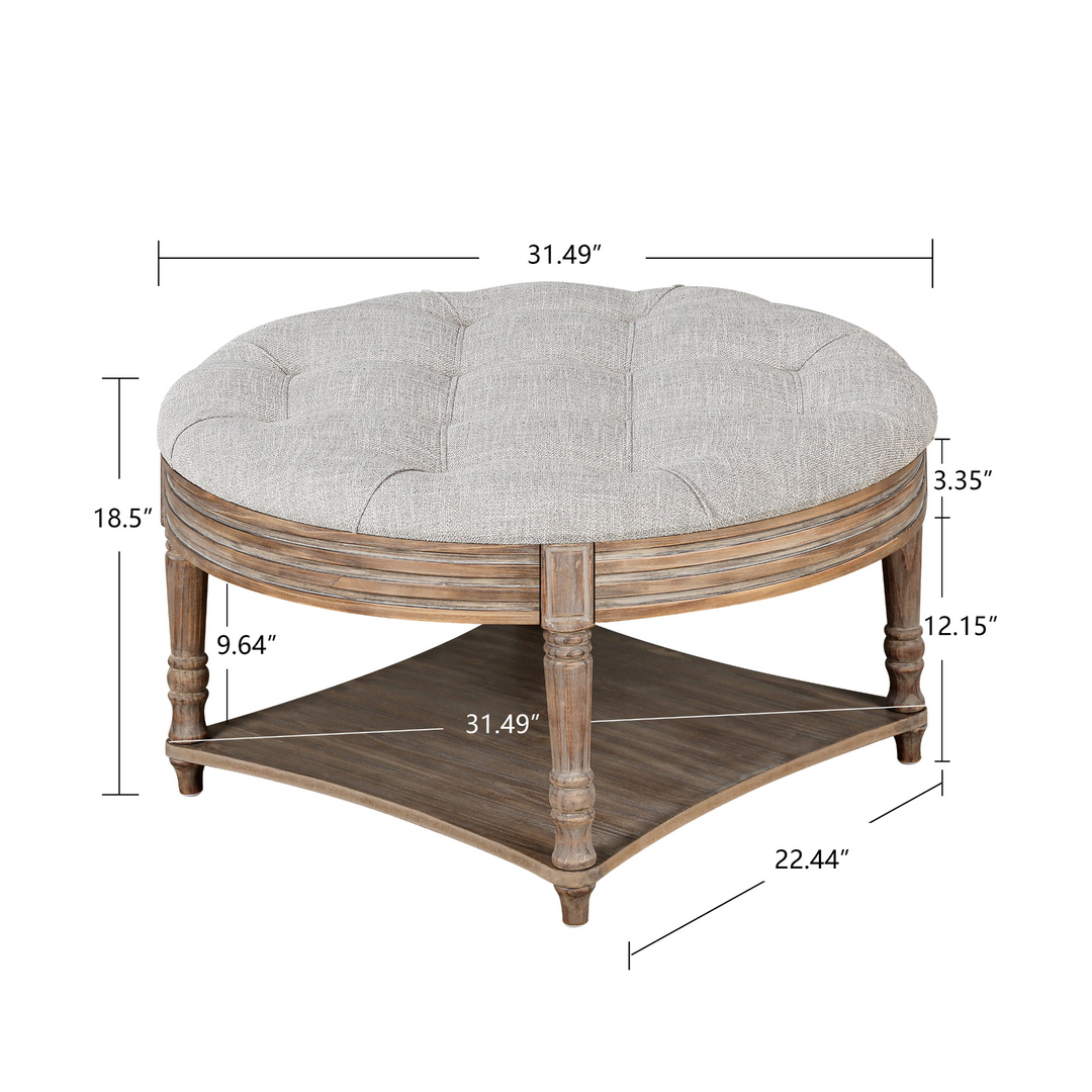 Buy farmhouse furniture Grey Tufted Ottoman Coffee Table | Farmhouse Storage Ottoman with Hidden &amp; Open Storage - Modern Cottage Farmhouse Furniture