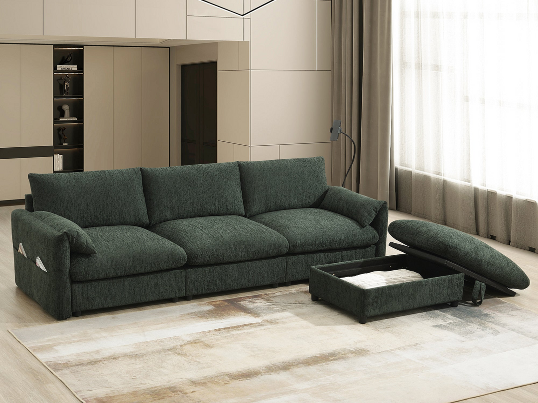 Buy farmhouse furniture Elia 4 Seat L Shaped Sectional Sofa with Storage Ottoman - Modern Cottage Farmhouse Furniture